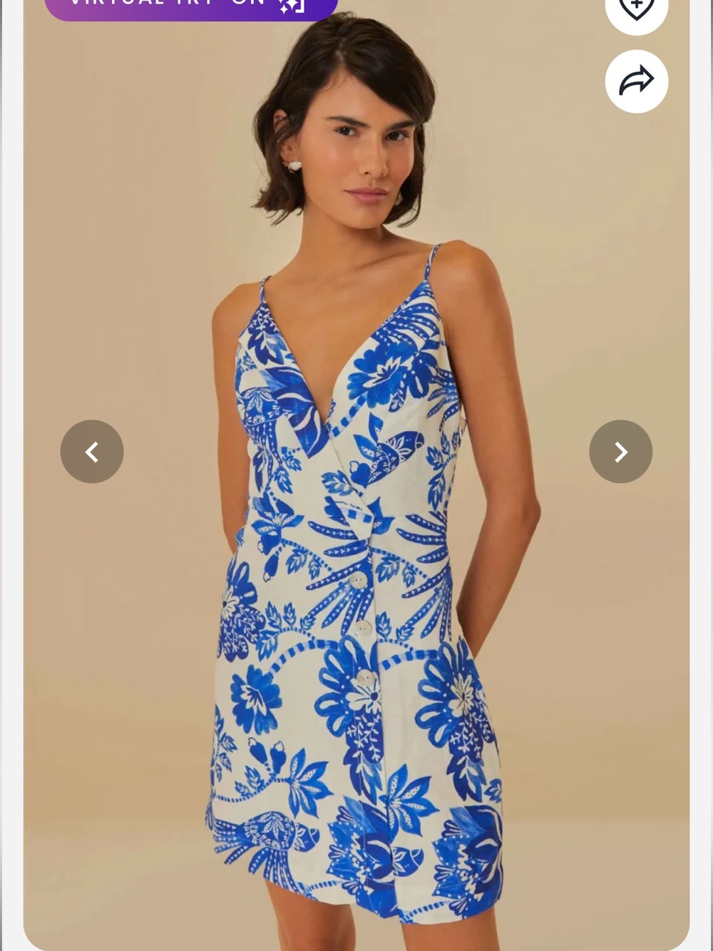 NWT, Farm Rio Floral birds mini dress, blue and white, small